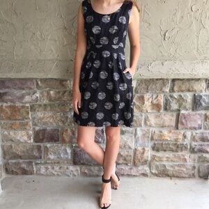 Banana Republic Black Sleeveless Polka Dot Fit-and-Flare Dress